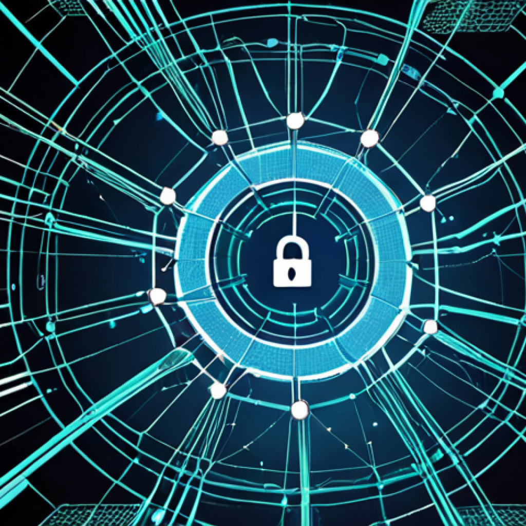 **Cybersecurity Threat Landscape:** A complex web of interconnected nodes representing ransomware, phishing attacks, and data breaches, visualized in a futuristic, digital style. Highlight sophisticated criminal organizations operating behind the scenes.