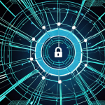 **Cybersecurity Threat Landscape:** A complex web of interconnected nodes representing ransomware, phishing attacks, and data breaches, visualized in a futuristic, digital style. Highlight sophisticated criminal organizations operating behind the scenes.