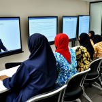 Cybersecurity Training at a Malaysian Office**

"A diverse group of Malaysian office workers, fully clothed in professional attire (baju kurung, batik shirts, business suits), participating in a cybersecurity awareness training session. The scene is a bright, modern office in Kuala Lumpur. A projector displays a slide about phishing scams. Safe for work, appropriate content, professional setting, perfect anatomy, correct proportions, natural pose, well-formed hands, proper finger count, high quality, educational, modest attire."

**